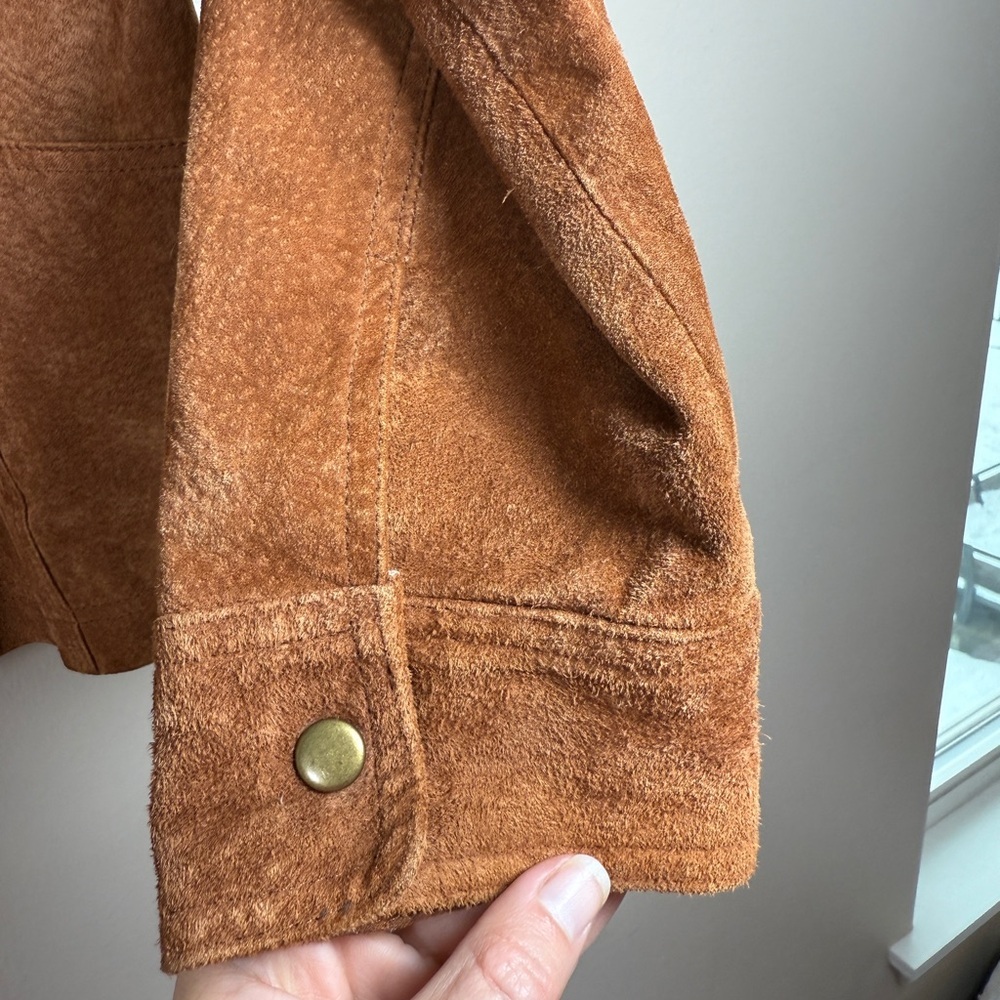 Coldwater Creek Womens Suede Leather Jacket Cognac Snap Closure Sz L - Picture 7 of 12